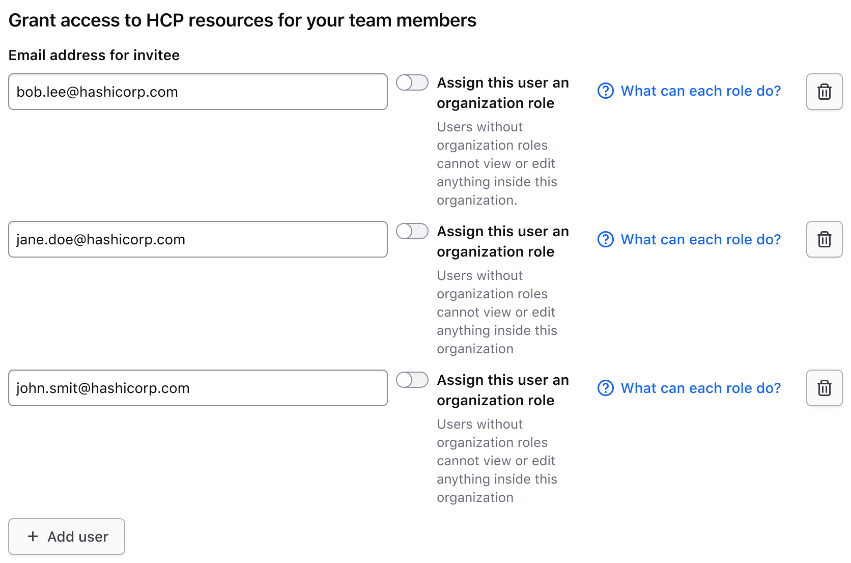 Each row has an input, toggle with helper text enabled and a button in the generic slot. This has repetitive information in each row that over complicates the Key Value Input component's usage.